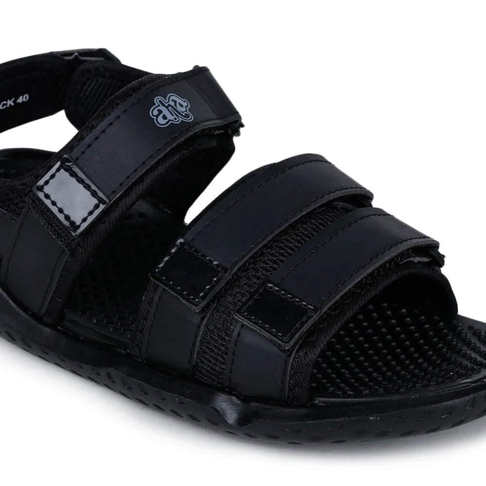 A-HA Casual Black Sandals For Men LB195-01 By Liberty Dunnet Flower Full Grain Leather Sandals