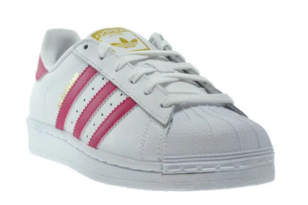 Adidas Superstar Foundation J Big Kid's Shoes White/Pink/White Adidas Shoes With Polka Dots