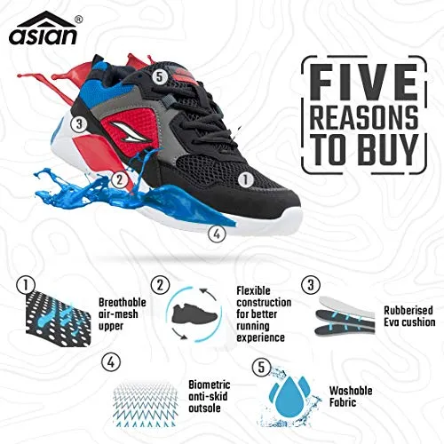 ASIAN Sneaker-03 Black Running Shoes,Sports Shoes,Stylish Casual Sneakers,Walking, Gym, Trekking, Hiking & Party for Men UK-9 Vegan Climbing Shoes 2025