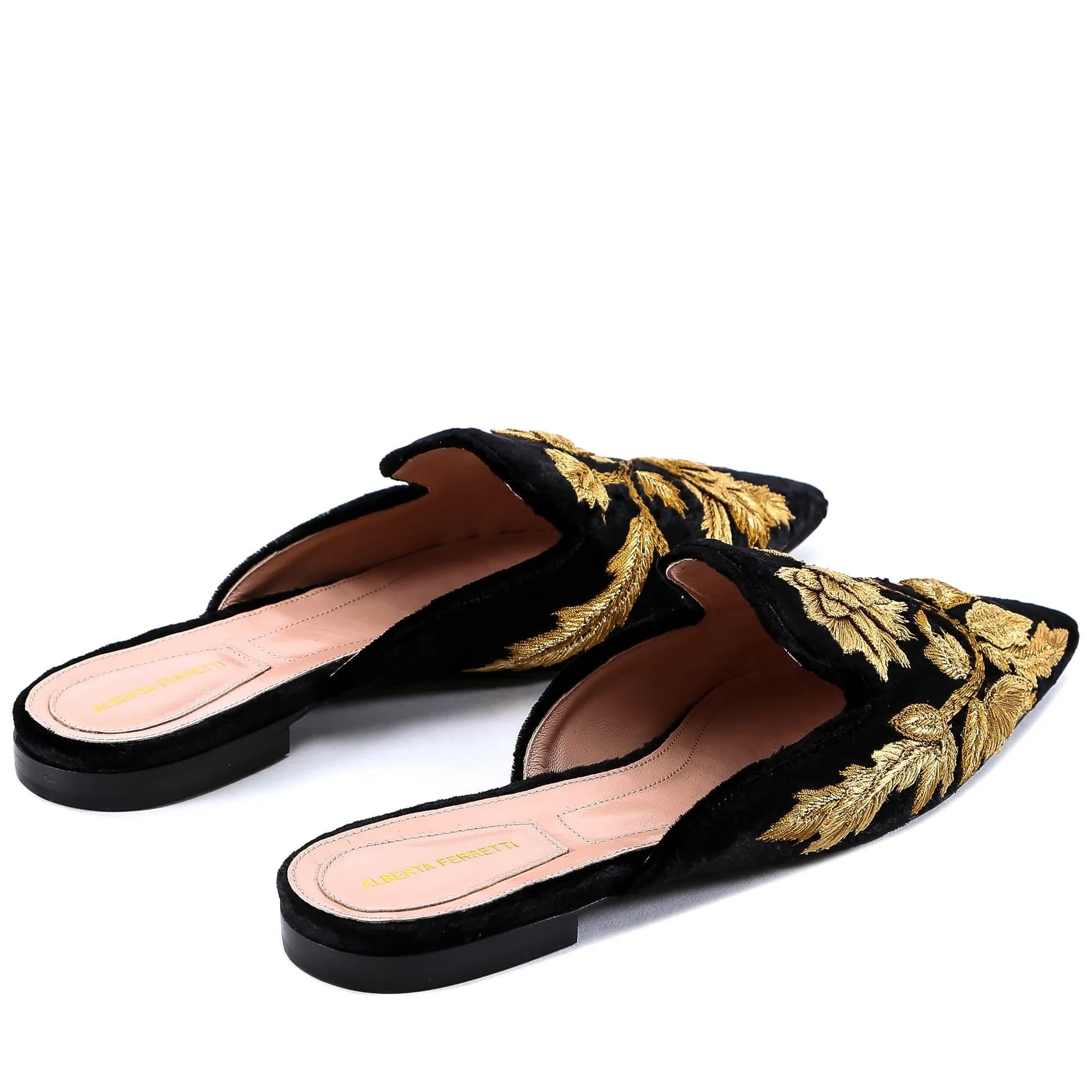 Alberta Ferretti Embroidered Pointed Ballerina Slippers Flat Shoes With Spikes