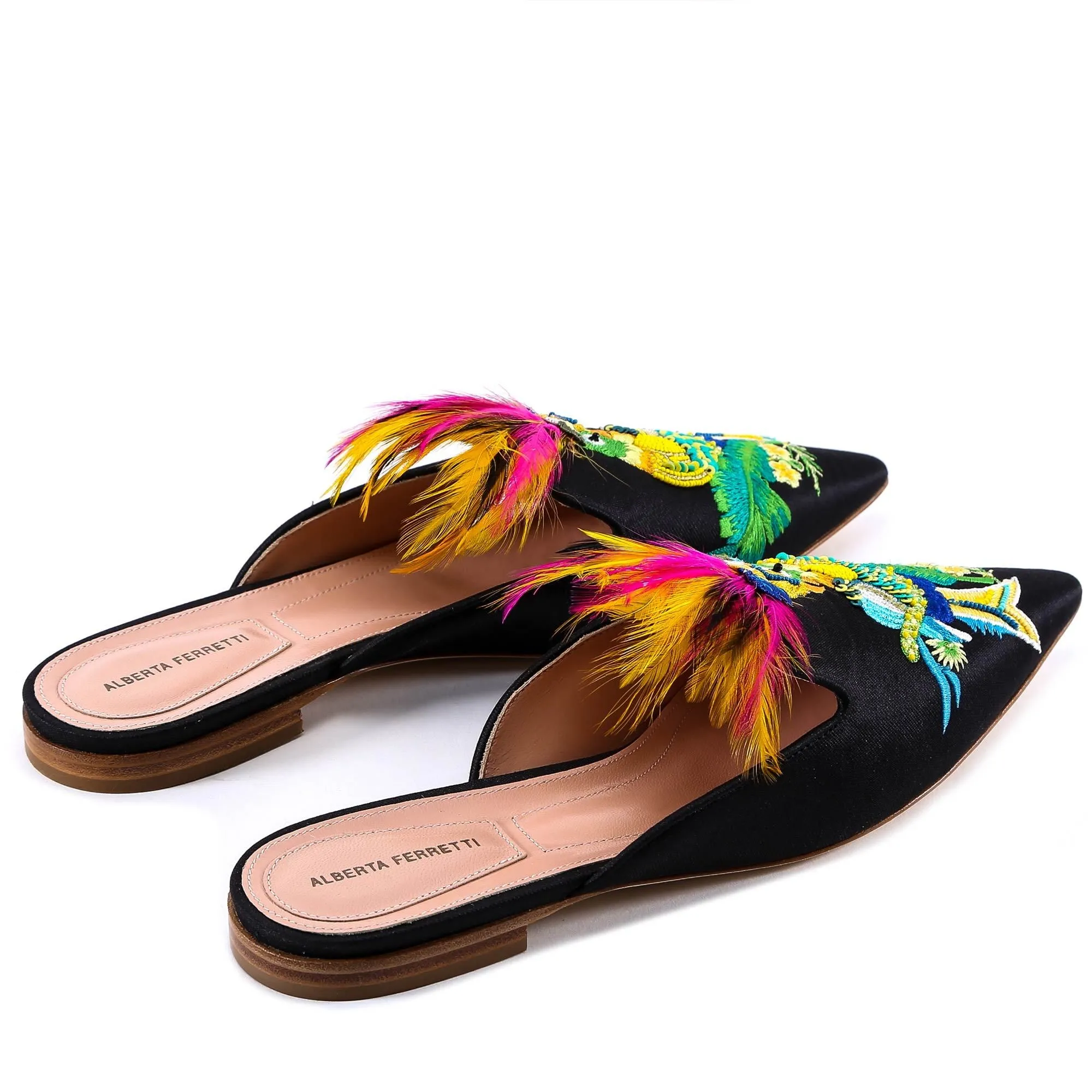 Alberta Ferretti Parrot Feather Slippers Ballet Flat Mary Jane Shoes