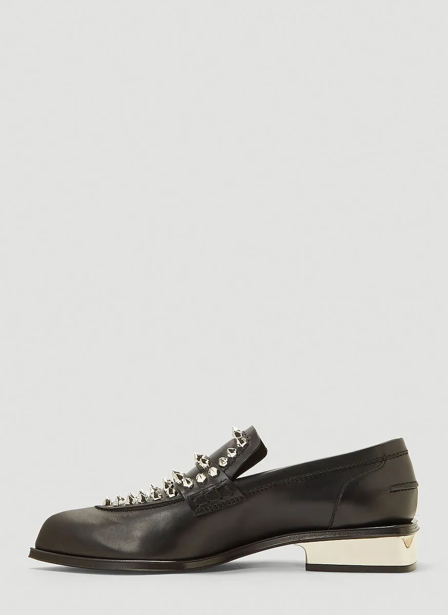 Alexander McQueen Studded Penny Loafers Gold Flat Pointed Shoes