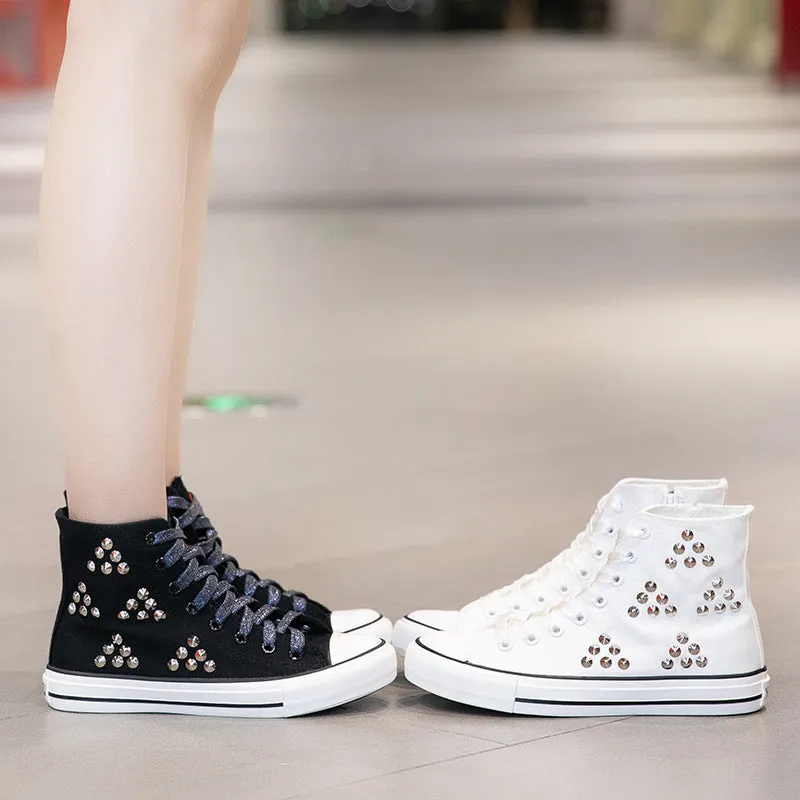 Brown Leather Shoes Casual Nanccy Breathable  Shiny Flat High Top Shoes