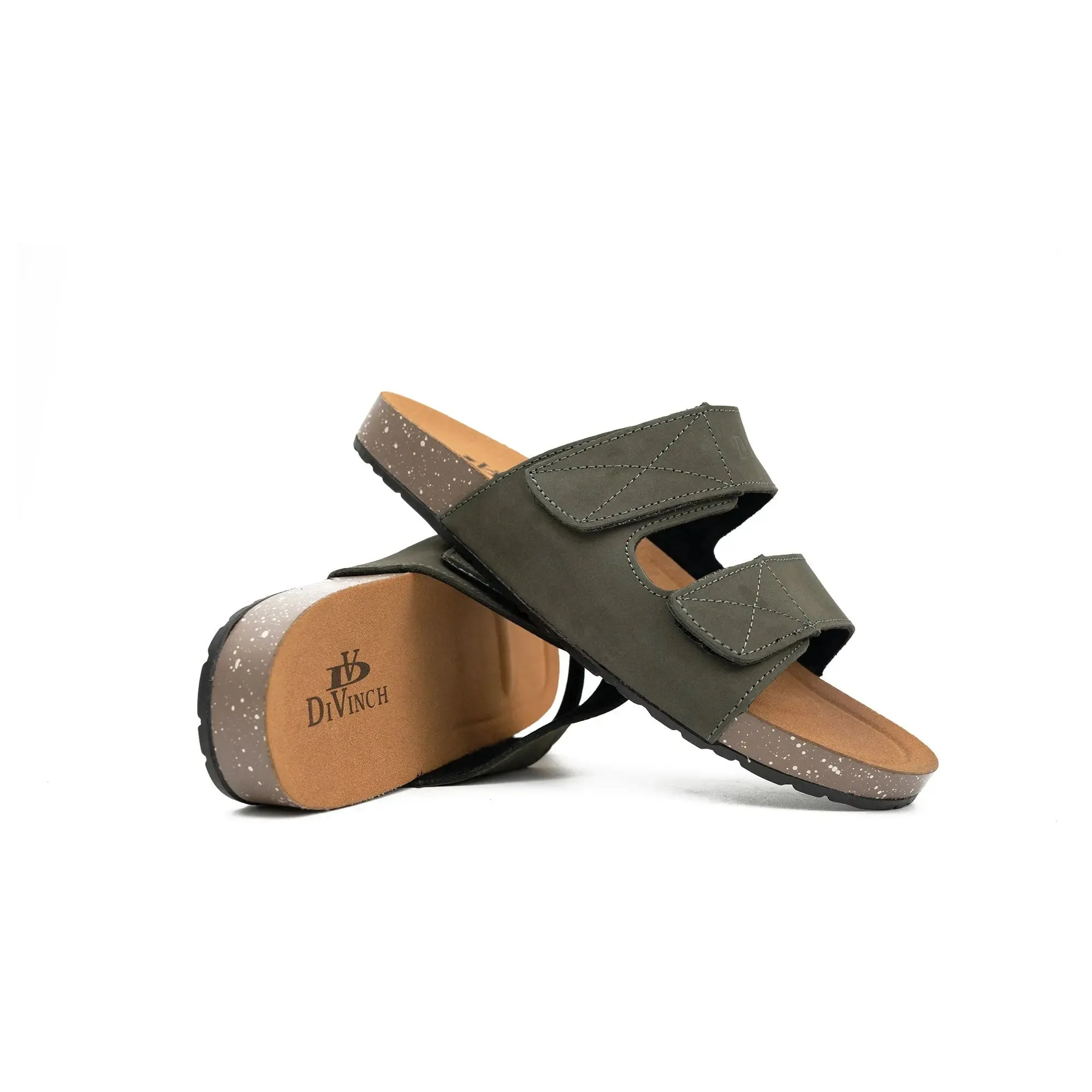 Sandals Halcyon Beach Castries St Lucia Olive Green Double - Strap Slides