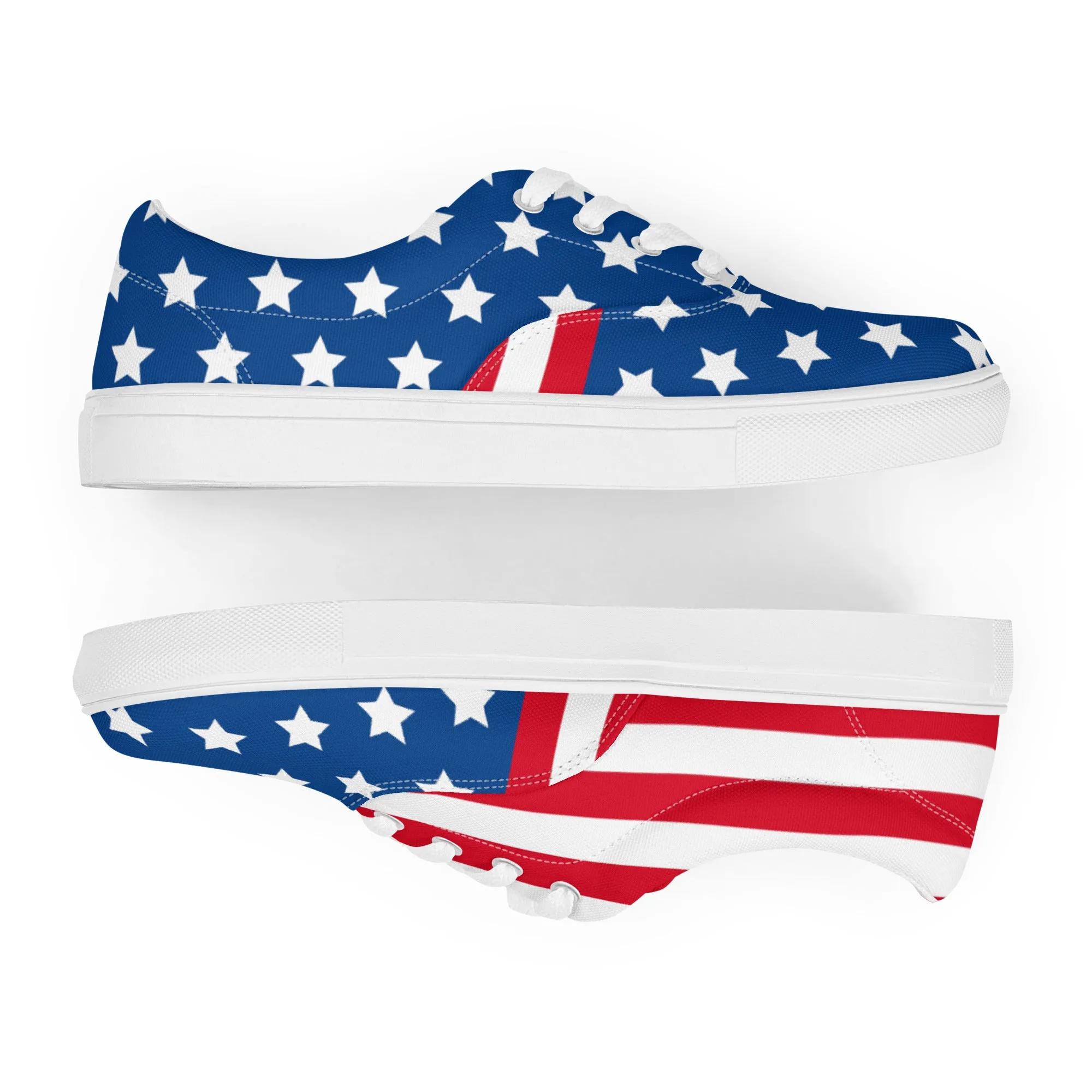 Cream Colored Boots American Flag Men's Low Tops, US Flag July Forth Best Designer Mens Lace-up Canvas Shoes (US Size: 5-13)