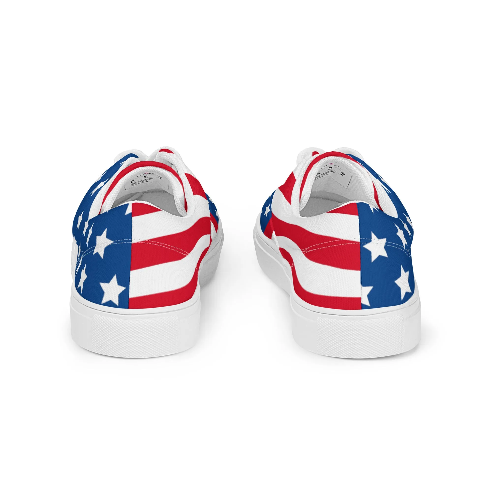 American Flag Men's Low Tops, US Flag July Forth Best Designer Mens Lace-up Canvas Shoes (US Size: 5-13) Ankle Boots With A Wedge