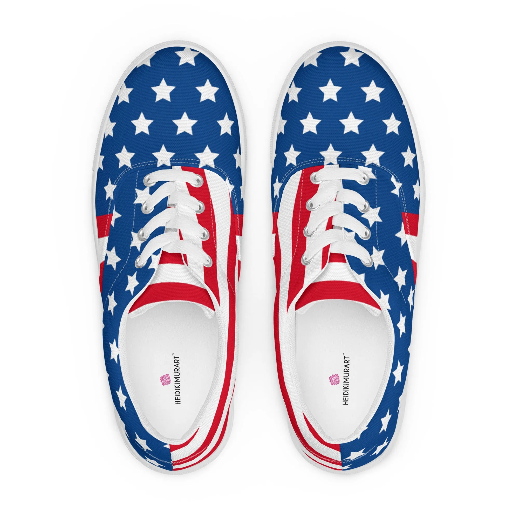 Paloma Barcelo Boots American Flag Men's Low Tops, US Flag July Forth Best Designer Mens Lace-up Canvas Shoes (US Size: 5-13)