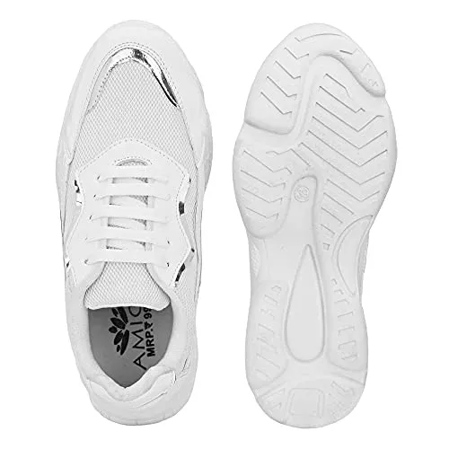 Amico Women's & Girls Sneakers Casual Shoe White Retro Vintage Sneakers