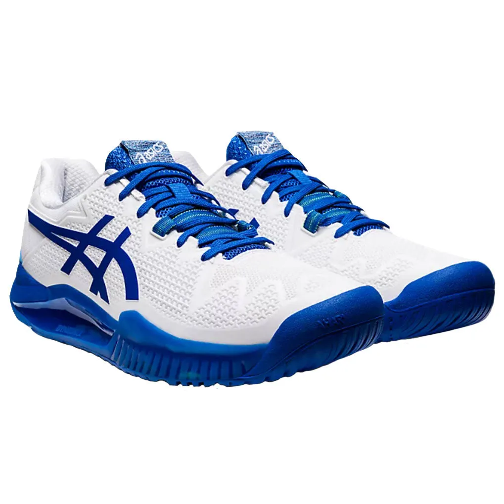 Asics GEL Resolution 8 White Tuna Blue Mens Tennis Shoes Asics Extra Wide Running Shoes