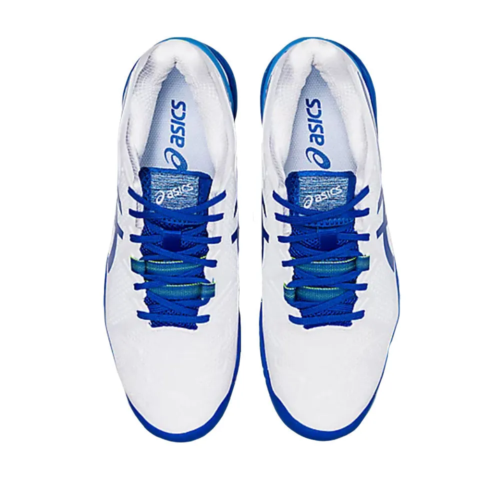 Asic Lifestyle Shoes Asics GEL Resolution 8 White Tuna Blue Mens Tennis Shoes
