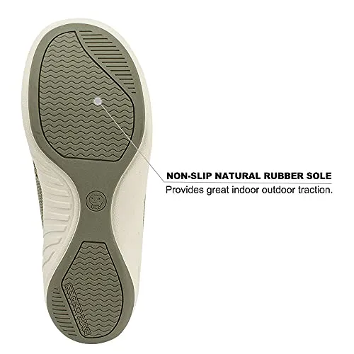 Drake Slide Mens Slippers with Arch Support, Plantar Fasciitis Slipper for Men with Cozy Fuzzy Wool and Velvet Lining, Canvas Slip On Clog House Shoes with Indoor Outdoor Anti-Skid Rubber Sole, Light Olive, 8.5