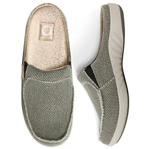 Sweater Slippers Mens Slippers with Arch Support, Plantar Fasciitis Slipper for Men with Cozy Fuzzy Wool and Velvet Lining, Canvas Slip On Clog House Shoes with Indoor Outdoor Anti-Skid Rubber Sole, Light Olive, 8.5