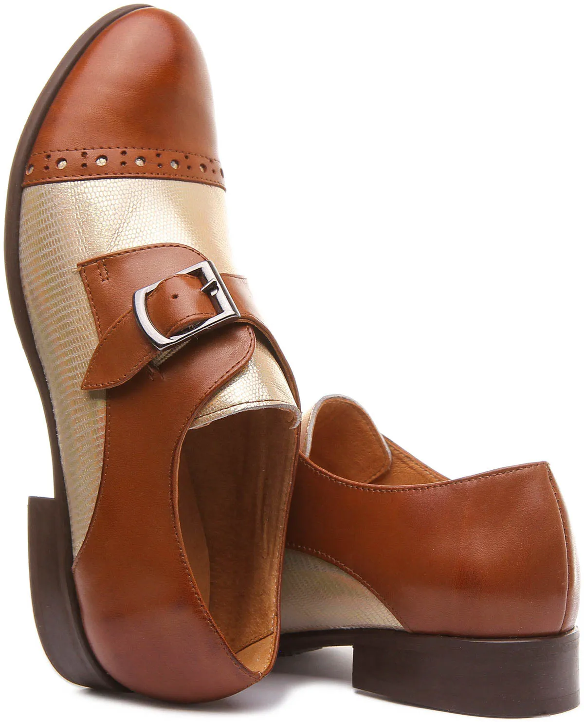 Shoes Casual Leather Anna Monk Shoes In Brown Gold