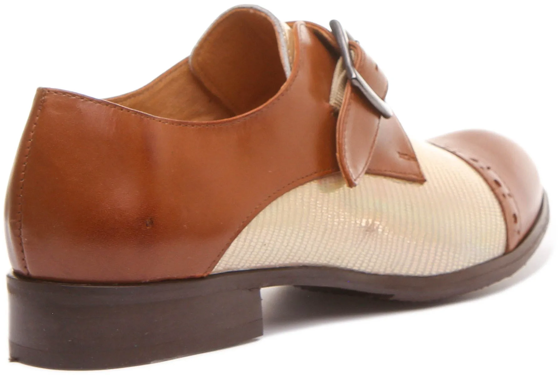 Crazy Horse Leather Platform Casual Shoes Anna Monk Shoes In Brown Gold