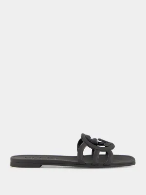 Black G Slide Sandals Shoes Leather Flats