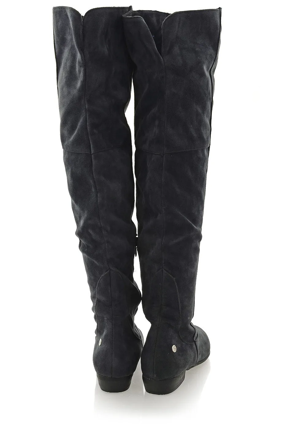 BLINK LANIE Dark Grey Thigh Boots Shoes Flat Wide Feet