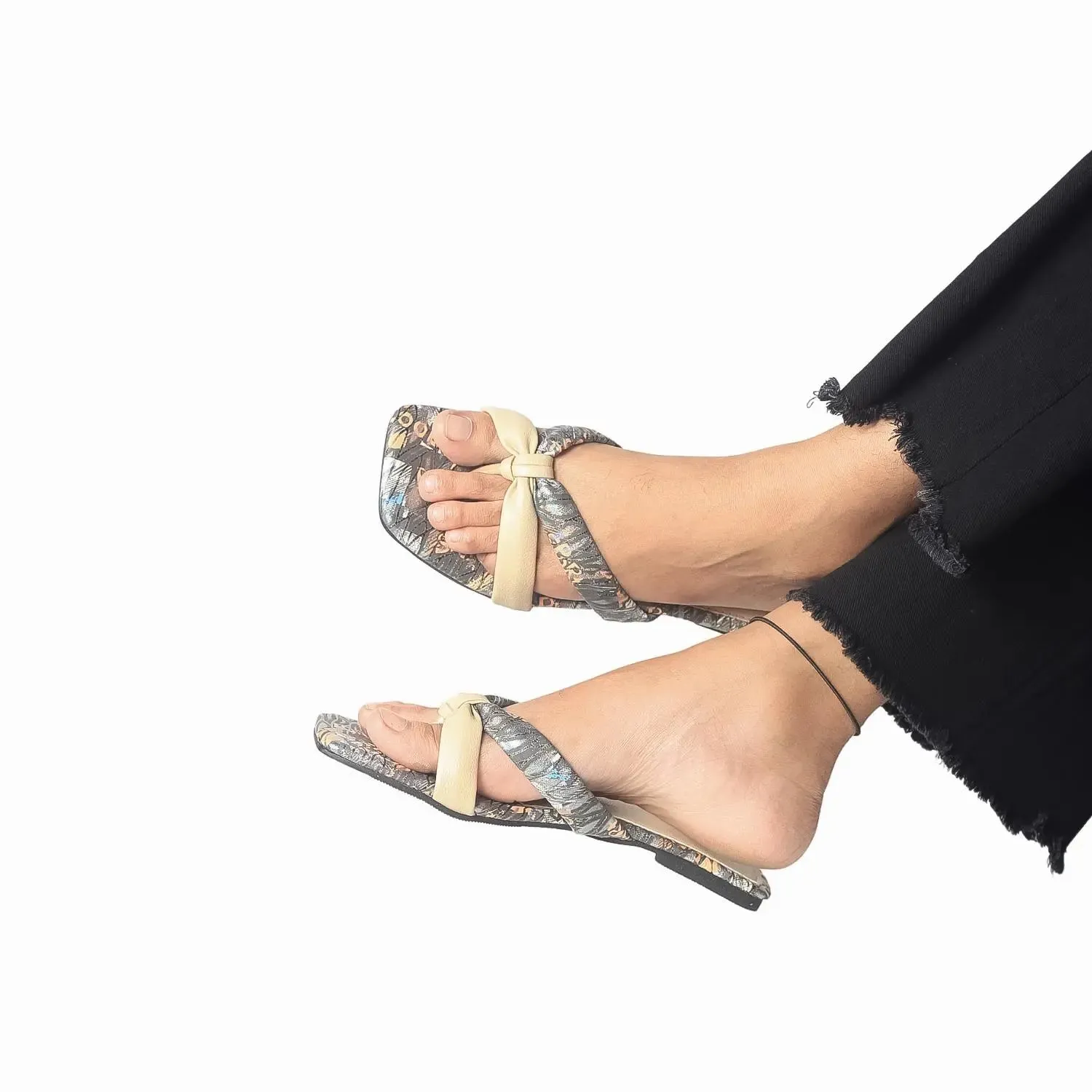 Flat Feet Shoes For Walking Knotted Strap Flat Sandals - Stylish Minimalist Flats with Square Toe