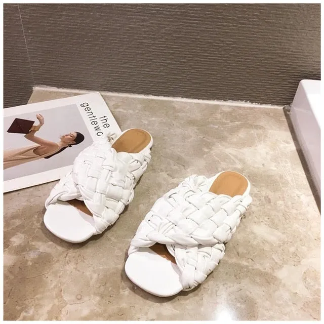 Blue Flat Sandals: Flat Casual Slides Low Bar Squat Flat Shoes