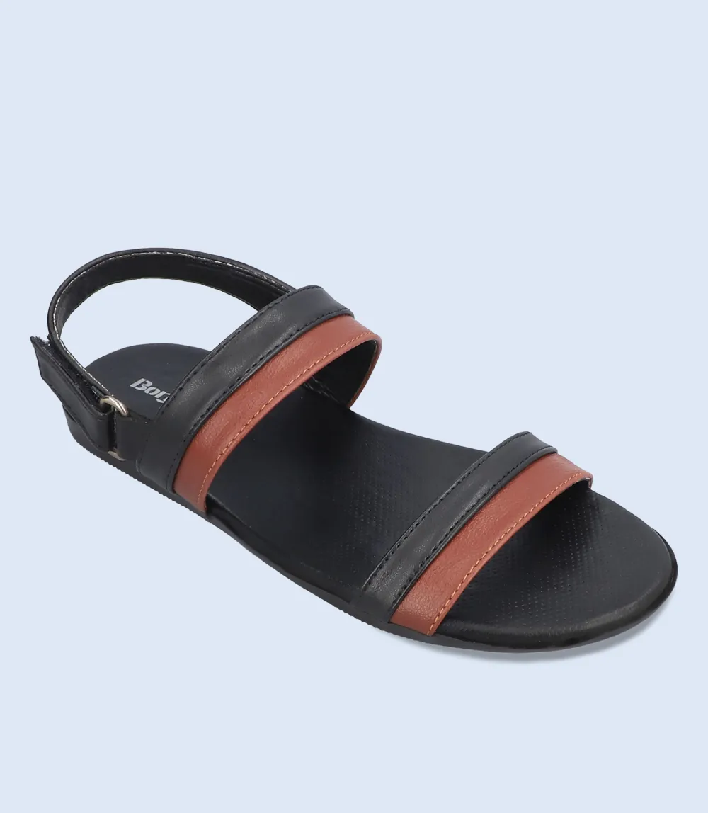 BM5632-Black-Men Sandal Wedge Heel Sandals With Ankle Strap