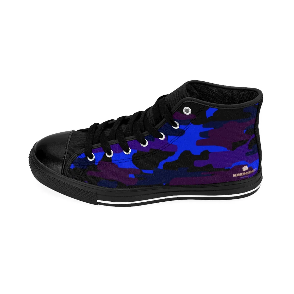 Slim Calf Boots Dark Purple Camo Men's Sneakers, Blue Camouflage Camo Army Military Print Men's High-top Sneakers Shoes