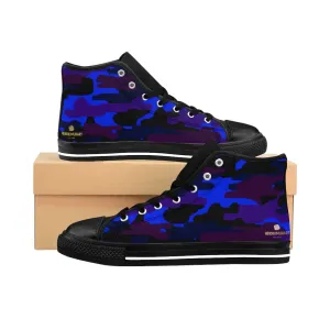 Cowboy Western Boots Dark Purple Camo Men's Sneakers, Blue Camouflage Camo Army Military Print Men's High-top Sneakers Shoes