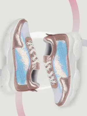 On Sale Sneakers Women Pink Stylish Lace Up Embellished Sneakers