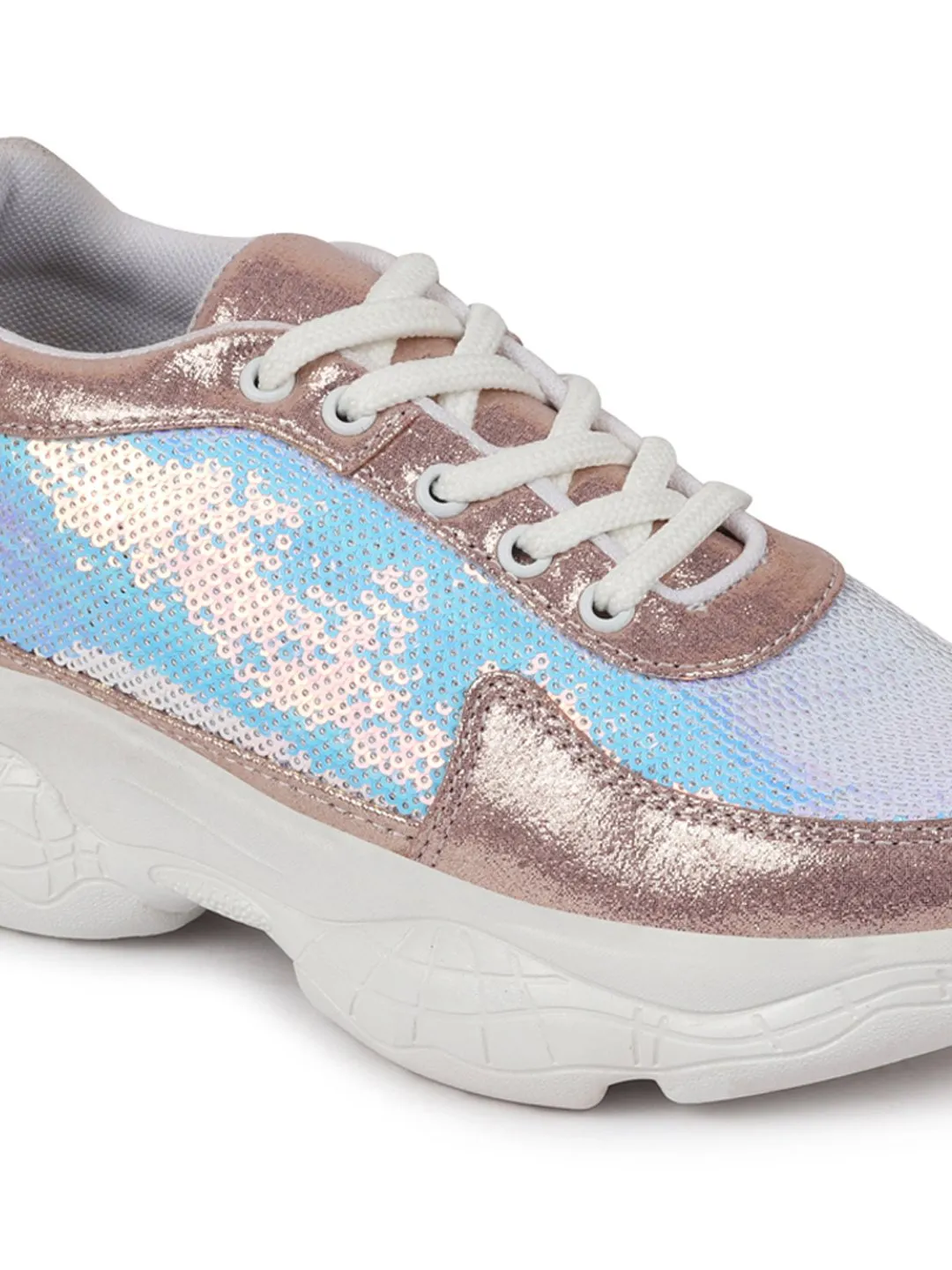 Women Pink Stylish Lace Up Embellished Sneakers Indoor Soccer Sneakers