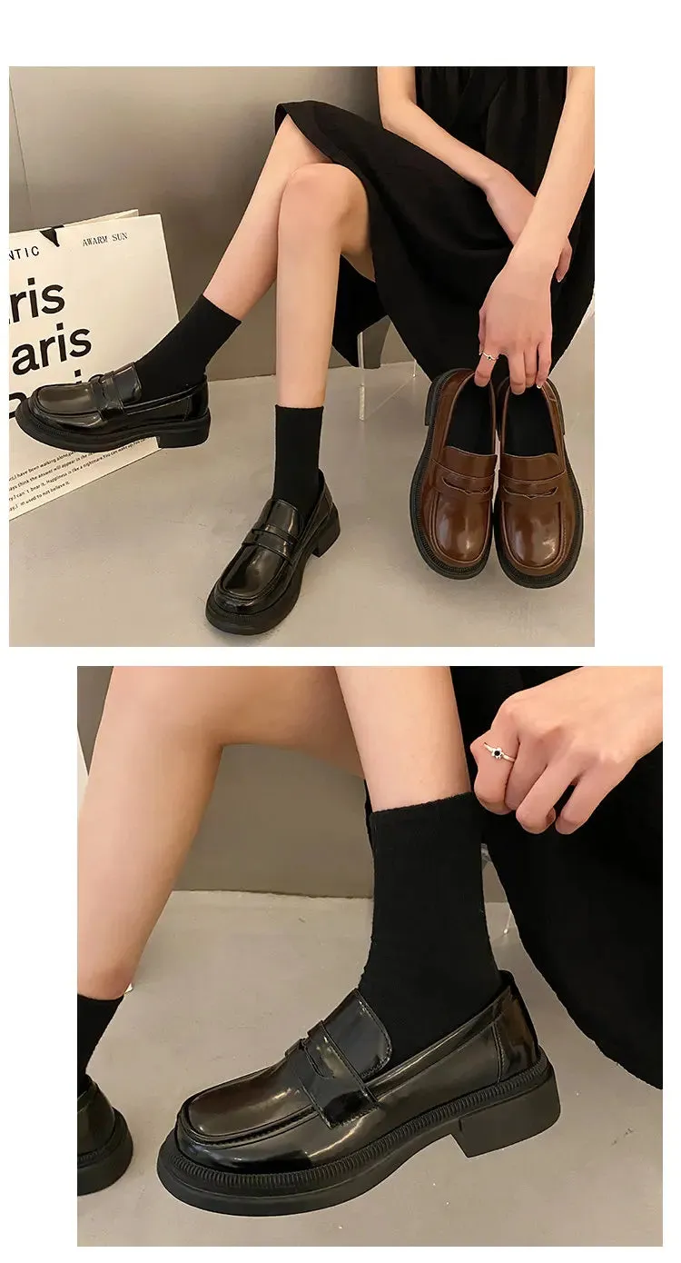 Shoe Waterproof Cover Brown Loafers women Round Toe Japanese shoes Girls Round Toe JK Uniform Shoes Women Retro Platform Lolita Cosplay Shoes size 42