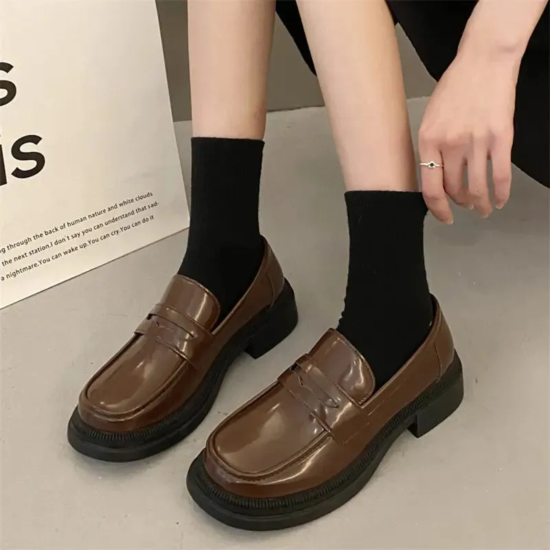 Brown Loafers women Round Toe Japanese shoes Girls Round Toe JK Uniform Shoes Women Retro Platform Lolita Cosplay Shoes size 42 Work Waterproof Shoes