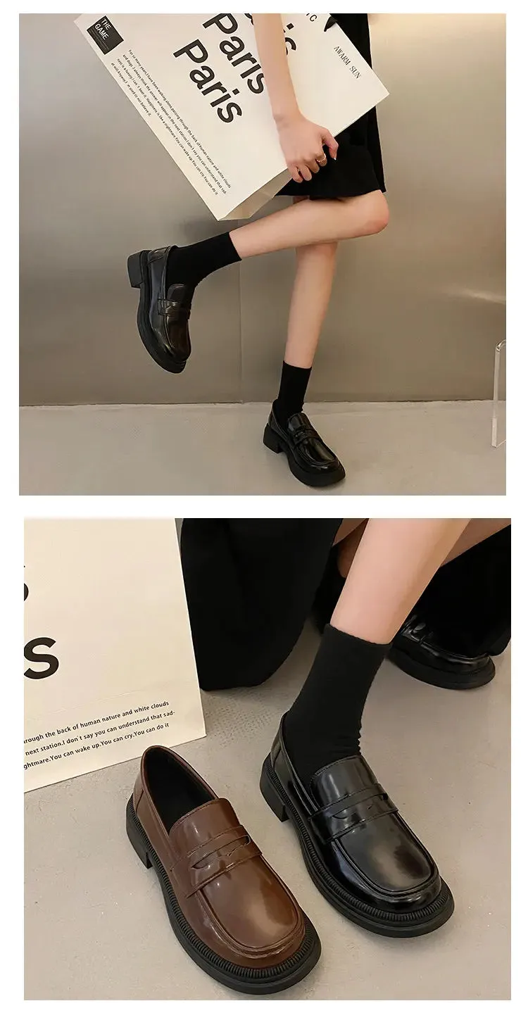 Spray To Waterproof Suede Shoes Brown Loafers women Round Toe Japanese shoes Girls Round Toe JK Uniform Shoes Women Retro Platform Lolita Cosplay Shoes size 42