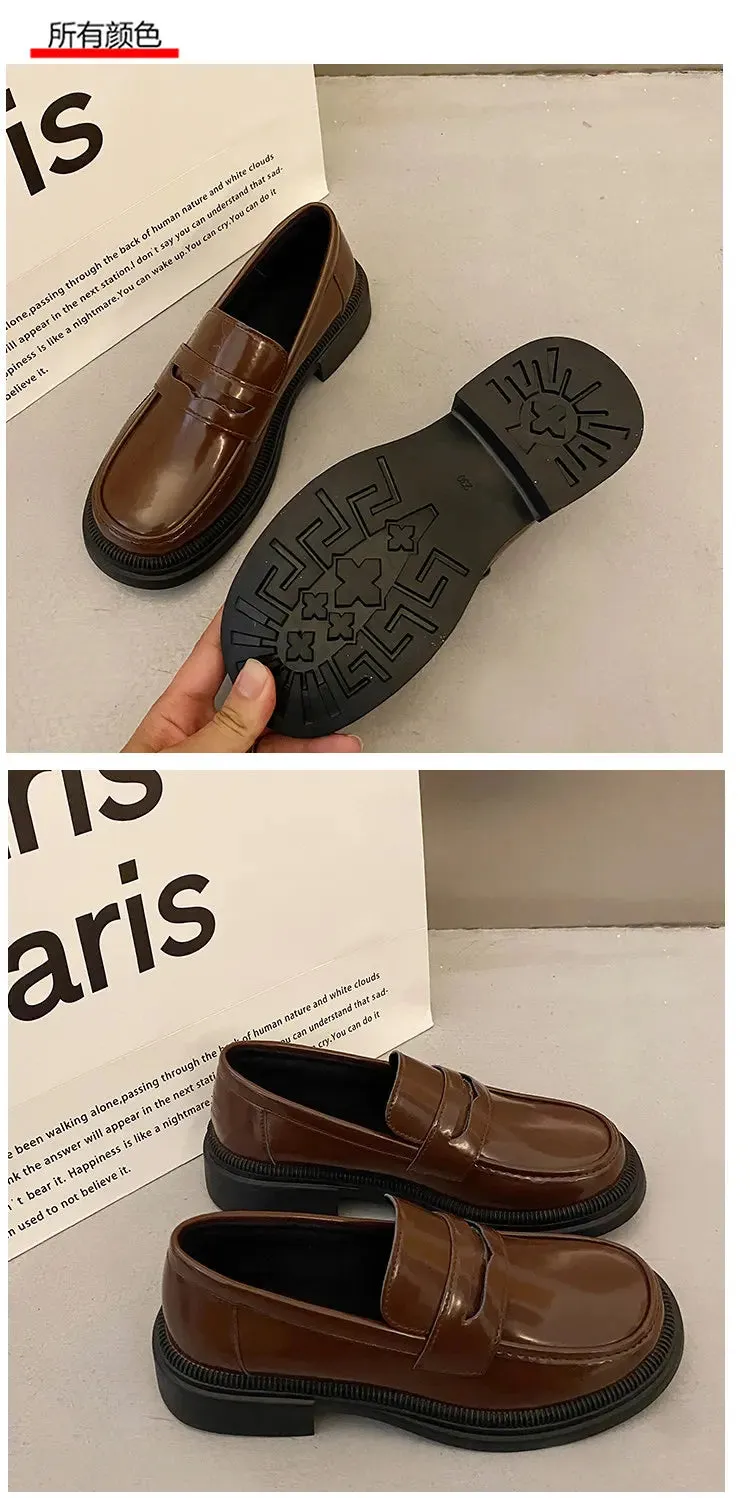 Waterproof Insulated Running Shoes Brown Loafers women Round Toe Japanese shoes Girls Round Toe JK Uniform Shoes Women Retro Platform Lolita Cosplay Shoes size 42
