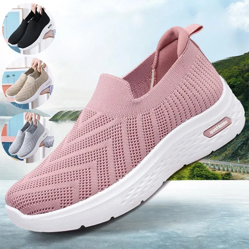 Casual Mesh Shoes Sock Slip On Flat Shoes For Women Fluffy Flat Shoes
