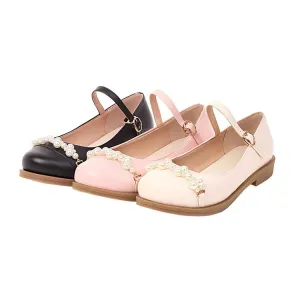 Women's Solid Color Pearls Beading Flat Many Jane Shoes Flat Shoes Evening Wear