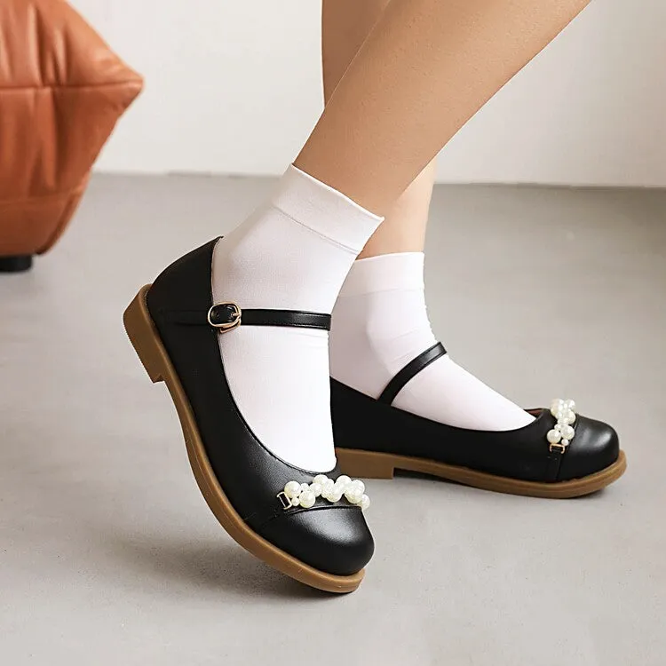 Designer Shoes Sale Women's Solid Color Pearls Beading Flat Many Jane Shoes