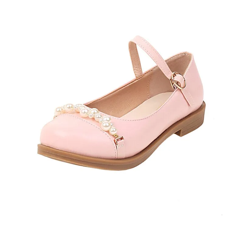 Women's Solid Color Pearls Beading Flat Many Jane Shoes Comfortable Shoes