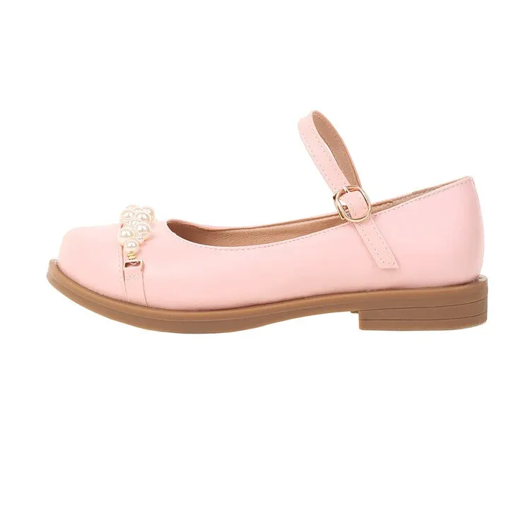 Women's Solid Color Pearls Beading Flat Many Jane Shoes Dress With Flats Shoes