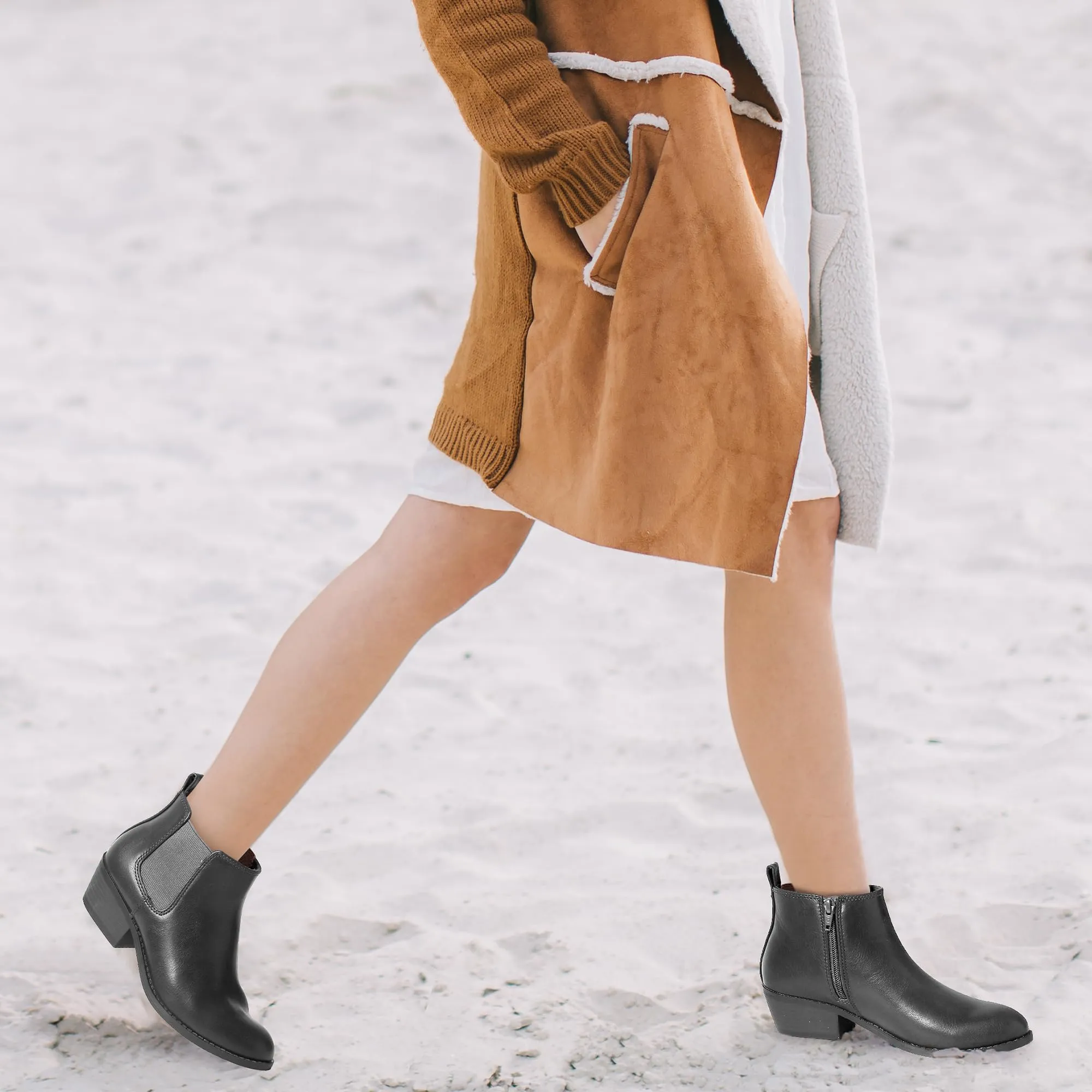 Chelsea Boots Women Fashion Ankle Booties Classic Low Heel Side Zip Shoes for Women Black Brown Waterproof Spray On Running Shoes