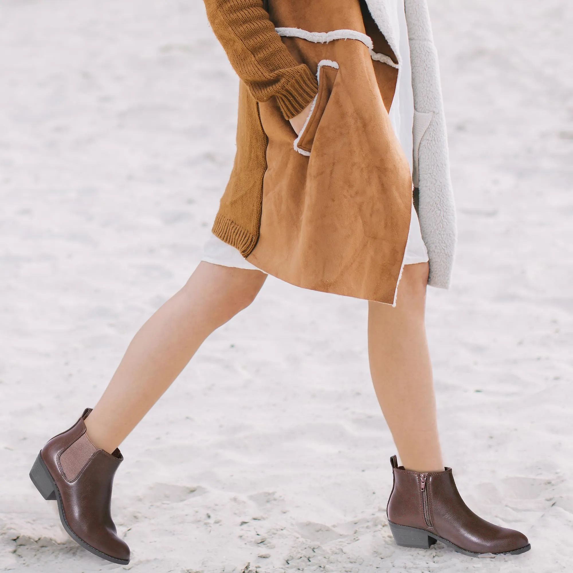 Chelsea Boots Women Fashion Ankle Booties Classic Low Heel Side Zip Shoes for Women Black Brown No Lace Waterproof Shoes