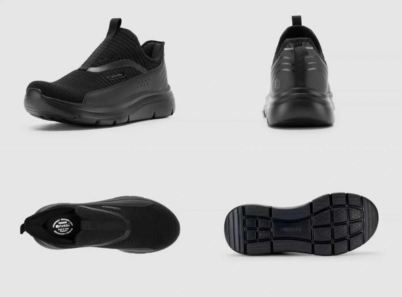 FitVille Men's Step Ease Slip-On Walking Shoes V2 Best Running Shoes With Flat Feet