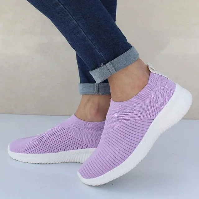 Feet In Flat Shoes Knitting Sock Sneakers