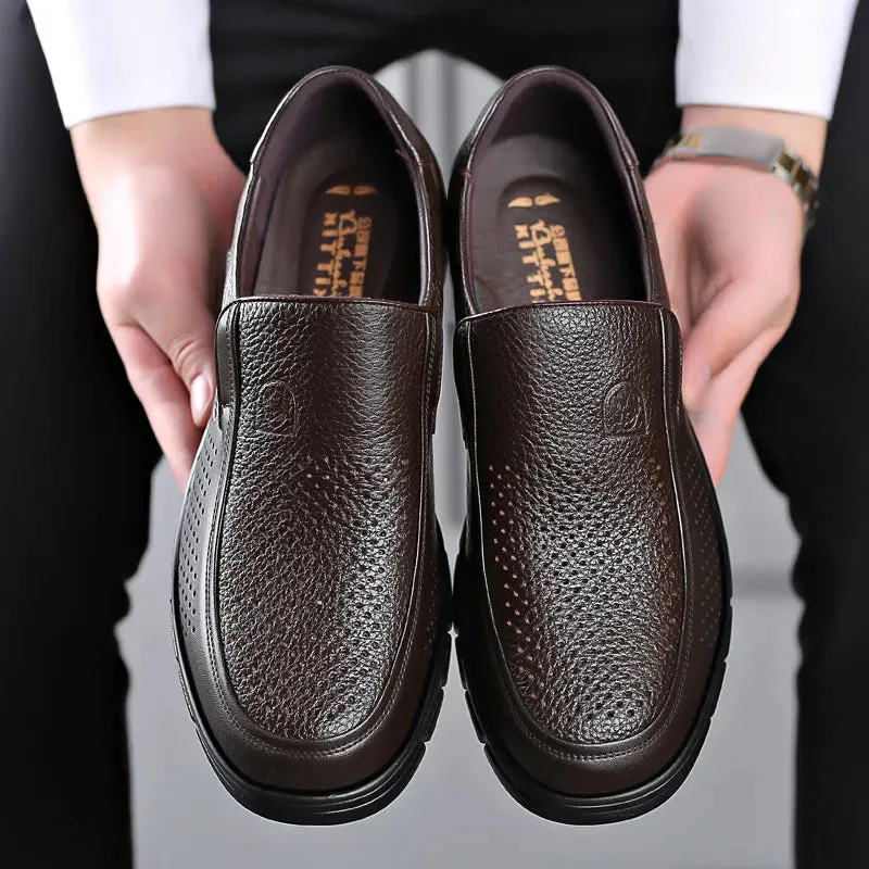 Slip On Shoes Genuine Leather Handmade Shoes 2023 Casual Shoes For Men Flat Platform Walking Shoe Outdoor Footwear Loafers Breathable Sneakers