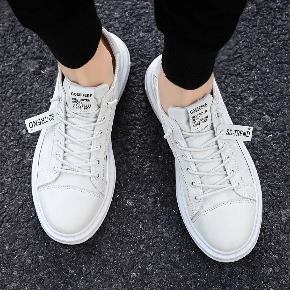 Bling Bling Flat Shoes Men Sneakers Fashion Soft Leather Breathable Rubber Sole Round Toe Lace Up Flat Casual Shoes Street Style Sports Shoes Travel Walking Shoes