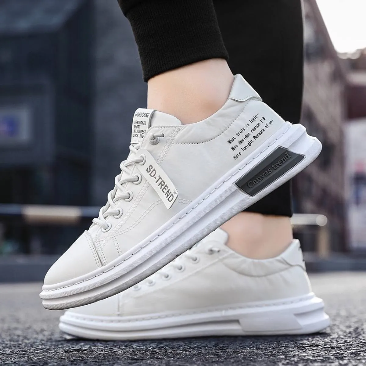 Flat Spot Shoes Men Sneakers Fashion Soft Leather Breathable Rubber Sole Round Toe Lace Up Flat Casual Shoes Street Style Sports Shoes Travel Walking Shoes