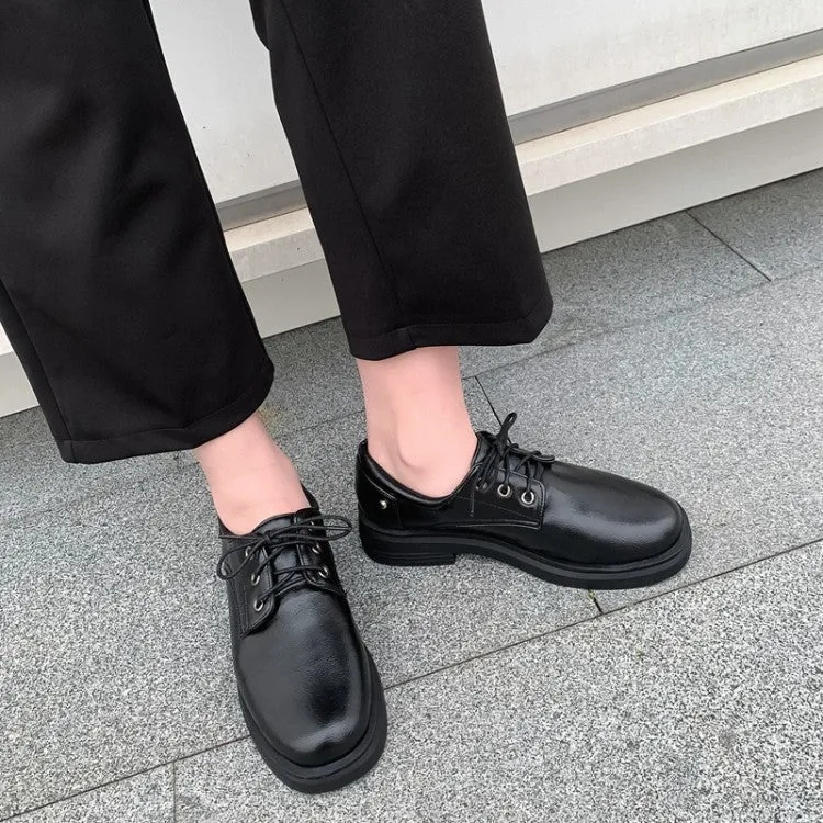 Women's Solid Color Round Toe Lace Up on Flats Shoes Flat Tire Running Shoes