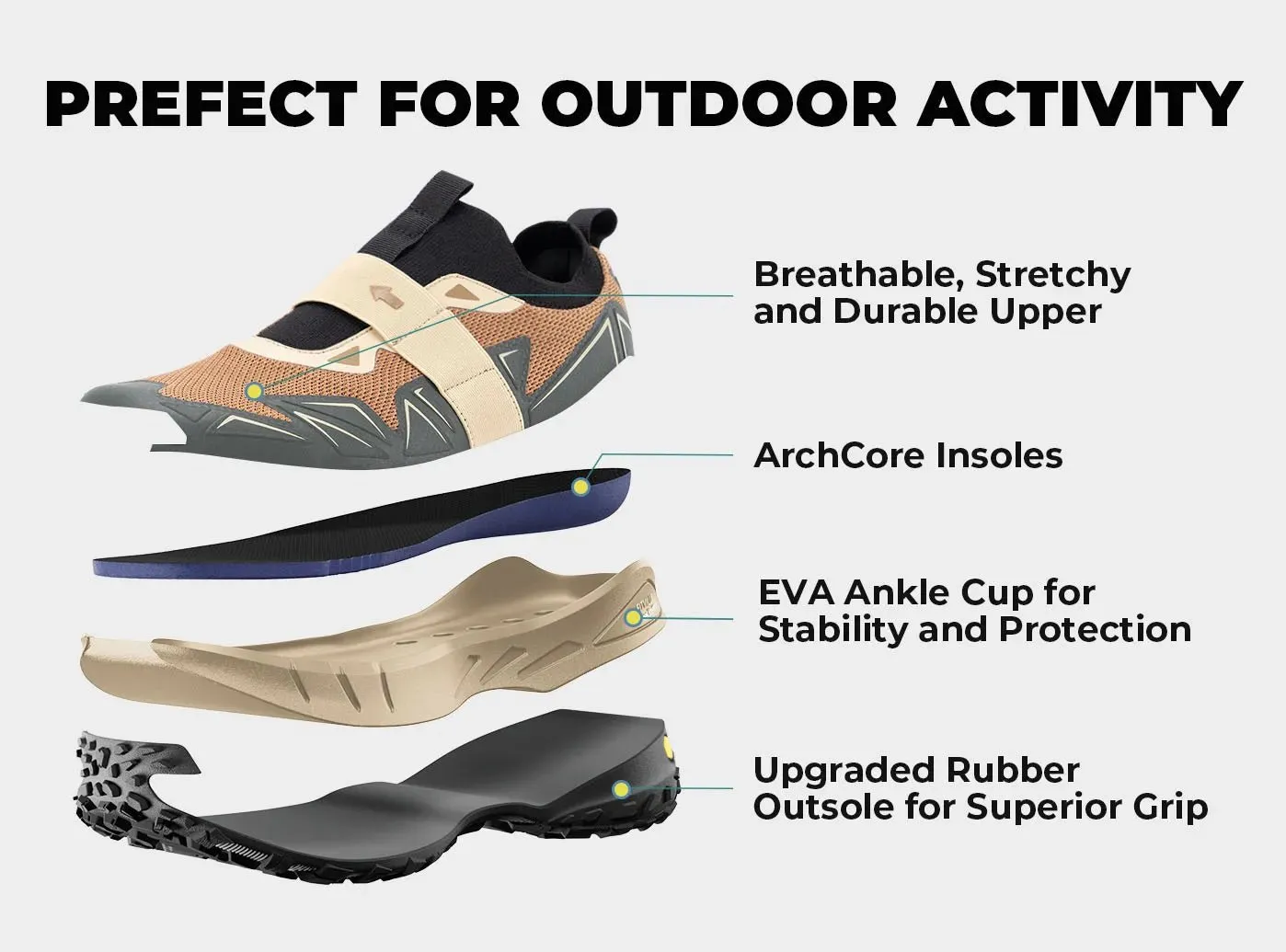 FitVille Men's Low-Top LugMax Hiking Shoes V4 Mesh Flat Shoes