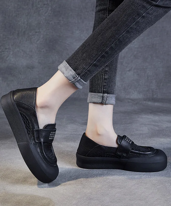 Air Max Systm Casual Shoes Casual Black Cowhide Leather Hollow Out Loafers Shoes For Women JJ017