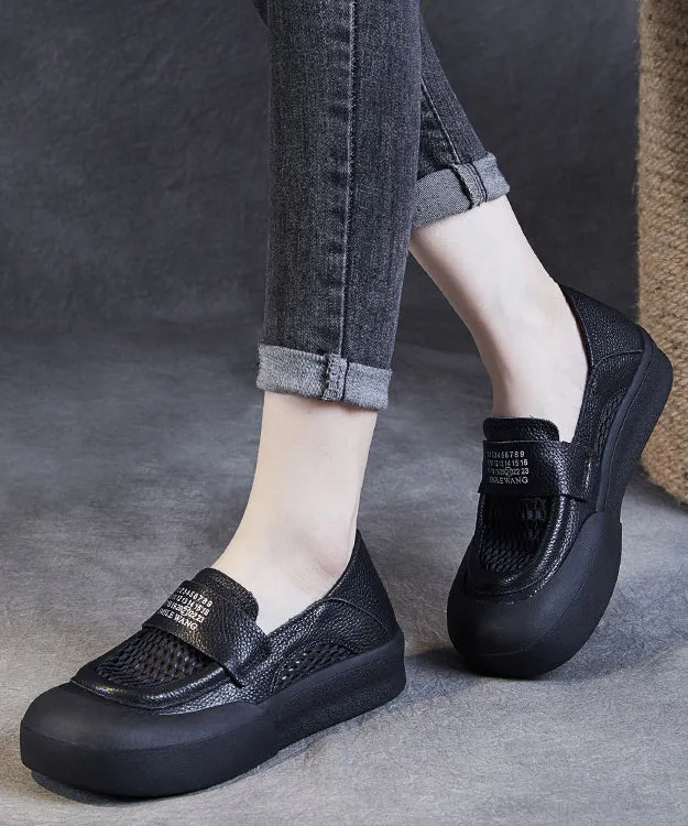 Casual Black Cowhide Leather Hollow Out Loafers Shoes For Women JJ017 Next Casual Shoes