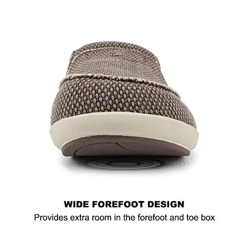 Mens House Slippers with Arch Support, Canvas House Slipper for Men with Suede Insole and Velvet Lining, Slip on Clog House Shoes with Indoor Outdoor Anti-Skid Rubber Sole, Brown Slippers With Claws