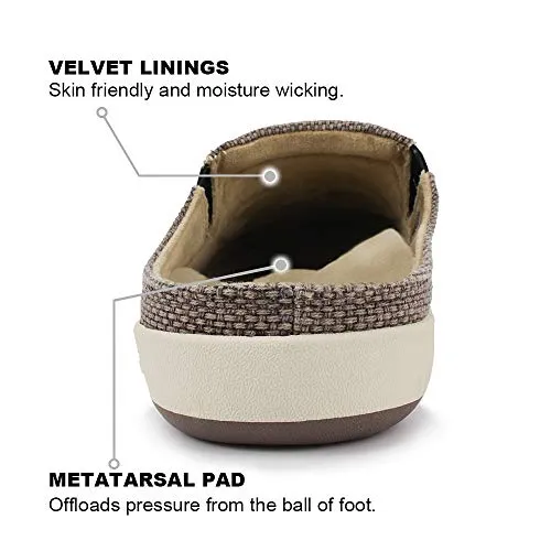 Slippers Mk Mens House Slippers with Arch Support, Canvas House Slipper for Men with Suede Insole and Velvet Lining, Slip on Clog House Shoes with Indoor Outdoor Anti-Skid Rubber Sole, Brown