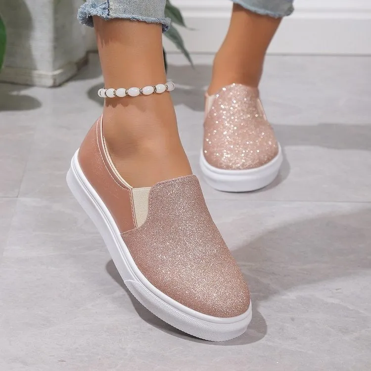 Water Shoes For Flat Feet Round Toe Flat Shoes With Sequined Loafers Walking Shoes Women